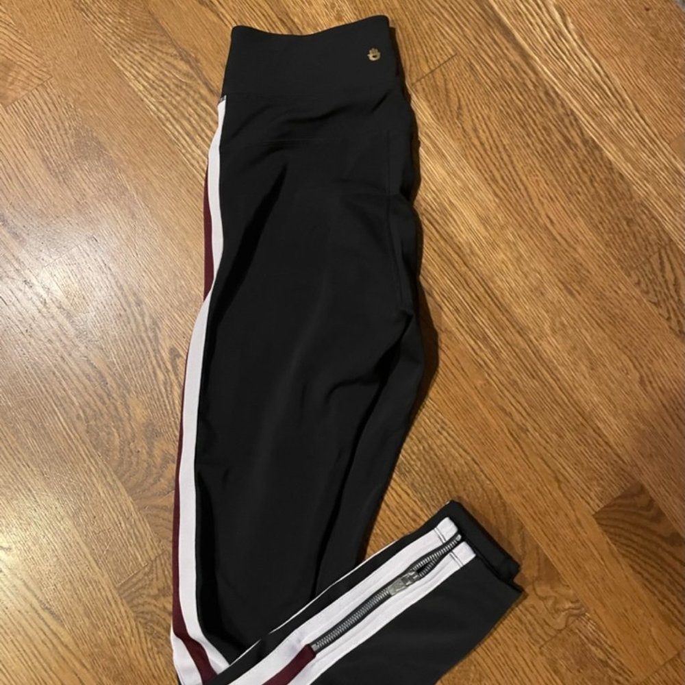 Spiritual Gangster Workout Ankle zip track Leggings Stripe Size Small